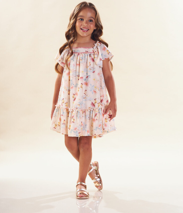 Vestido Infantil Feminino Curto com Detalhe em bordado Floral Fernanda ramos kids