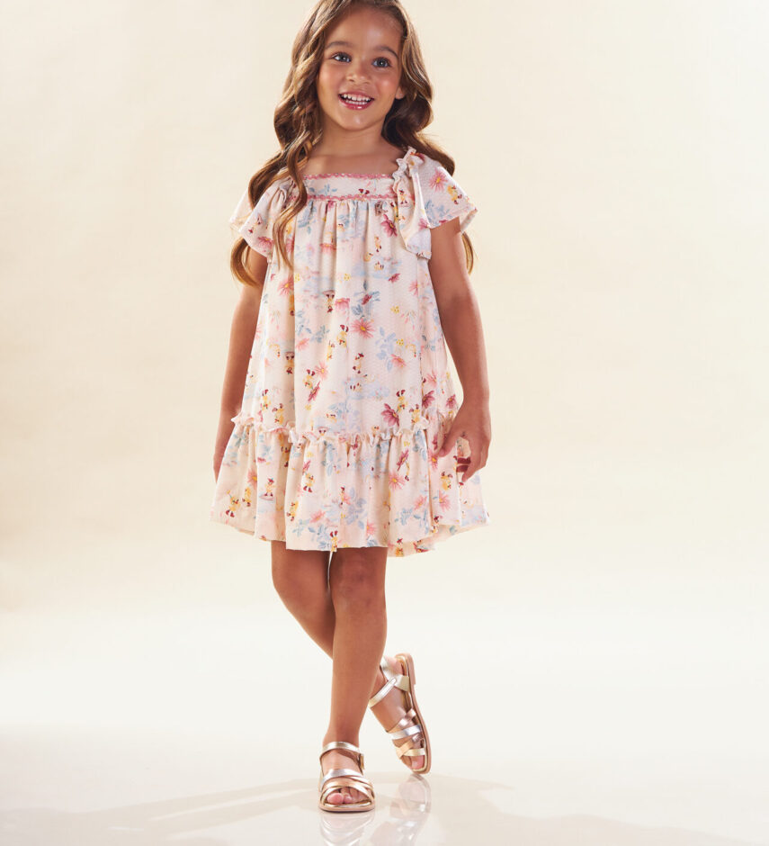 Vestido Infantil Feminino Curto com Detalhe em bordado Floral Fernanda ramos kids
