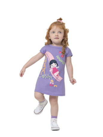 Vestido Infantil Feminino Curto com Detalhe em Estampa Lilás Fernanda ramos kids