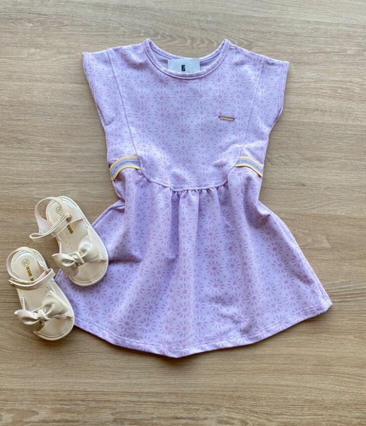 Vestido Infantil Feminino Curto com Detalhe Lateral Lilás Fernanda Ramos Kids