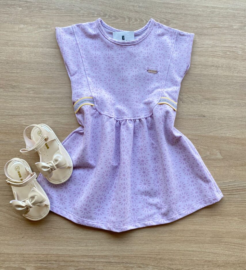 Vestido Infantil Feminino Curto com Detalhe Lateral Lilás Fernanda Ramos Kids