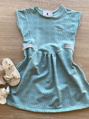 Vestido Infantil Feminino Curto com Detalhe Lateral Verde Fernanda Ramos Kids