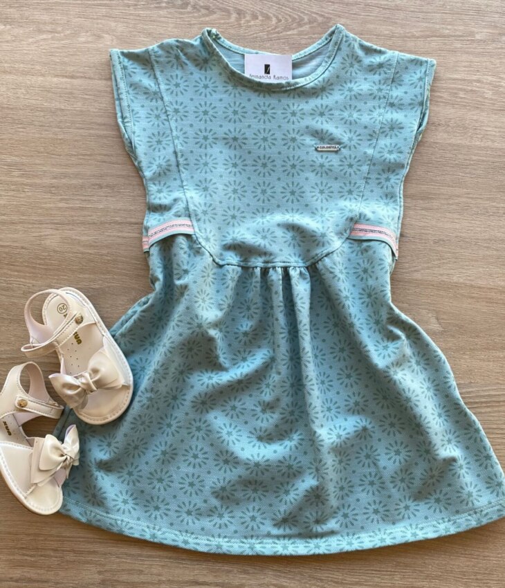 Vestido Infantil Feminino Curto com Detalhe Lateral Verde Fernanda Ramos Kids