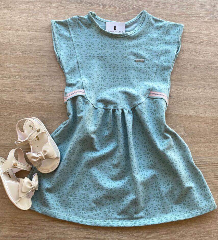 Vestido Infantil Feminino Curto com Detalhe Lateral Verde Fernanda Ramos Kids