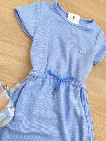 fernandaramoskids com br Vestido Infantil Feminino Curto Elástico na Cintura Azul 1