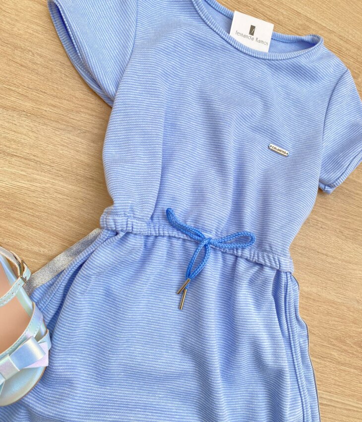 fernandaramoskids com br Vestido Infantil Feminino Curto Elástico na Cintura Azul 1