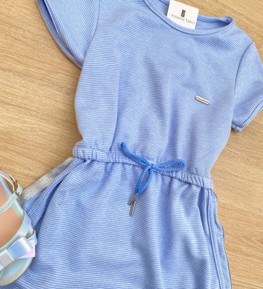 fernandaramoskids com br Vestido Infantil Feminino Curto Elástico na Cintura Azul 1