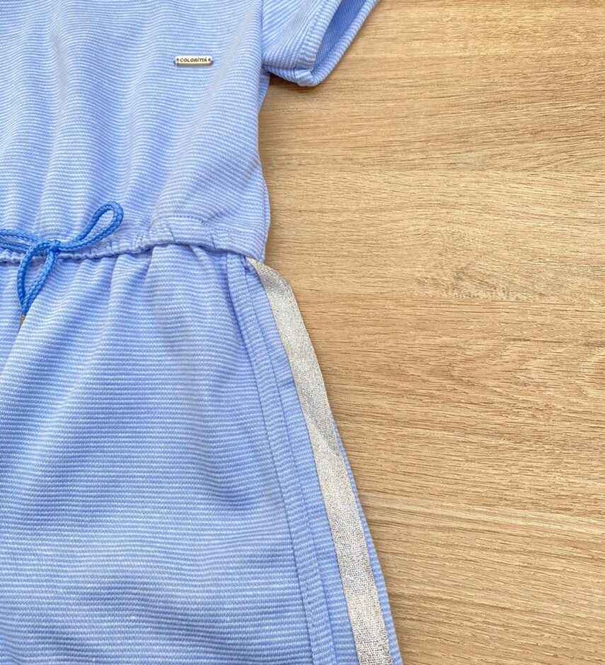 fernandaramoskids com br Vestido Infantil Feminino Curto Elástico na Cintura Azul 2