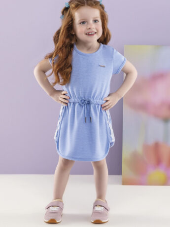 Vestido Infantil Feminino Curto Elástico na Cintura Azul Fernanda ramos kids