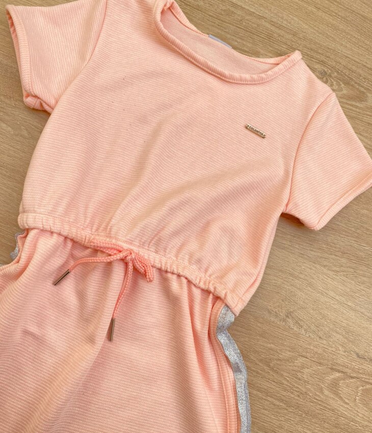 fernandaramoskids com br Vestido Infantil Feminino Curto Elástico na Cintura Salmão 1