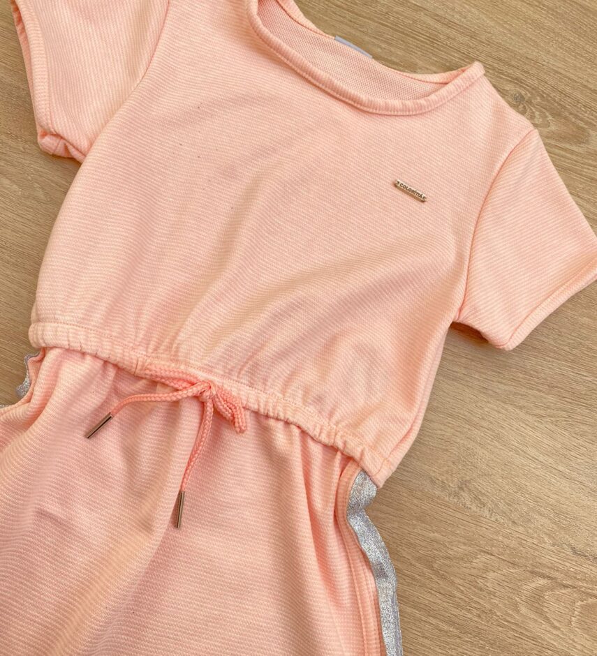 fernandaramoskids com br Vestido Infantil Feminino Curto Elástico na Cintura Salmão 1