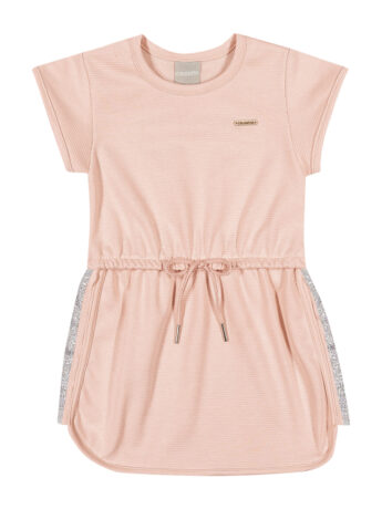 Vestido Infantil Feminino Curto Elástico na Cintura Salmão Fernanda ramos kids