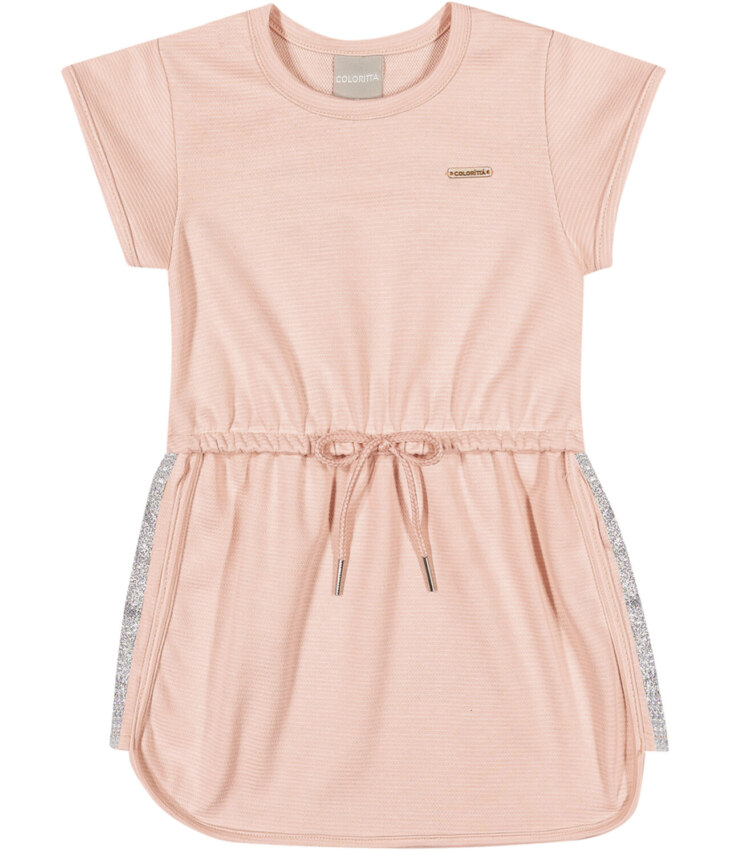 Vestido Infantil Feminino Curto Elástico na Cintura Salmão Fernanda ramos kids