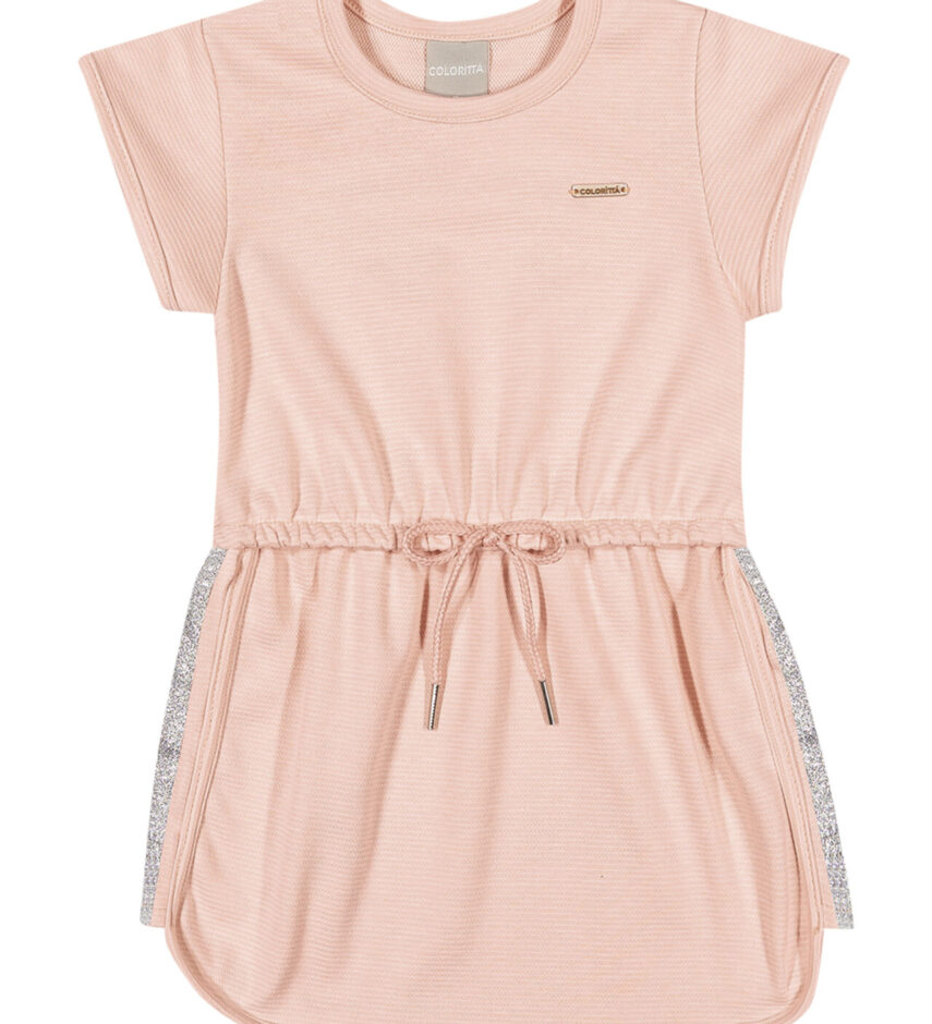 Vestido Infantil Feminino Curto Elástico na Cintura Salmão Fernanda ramos kids