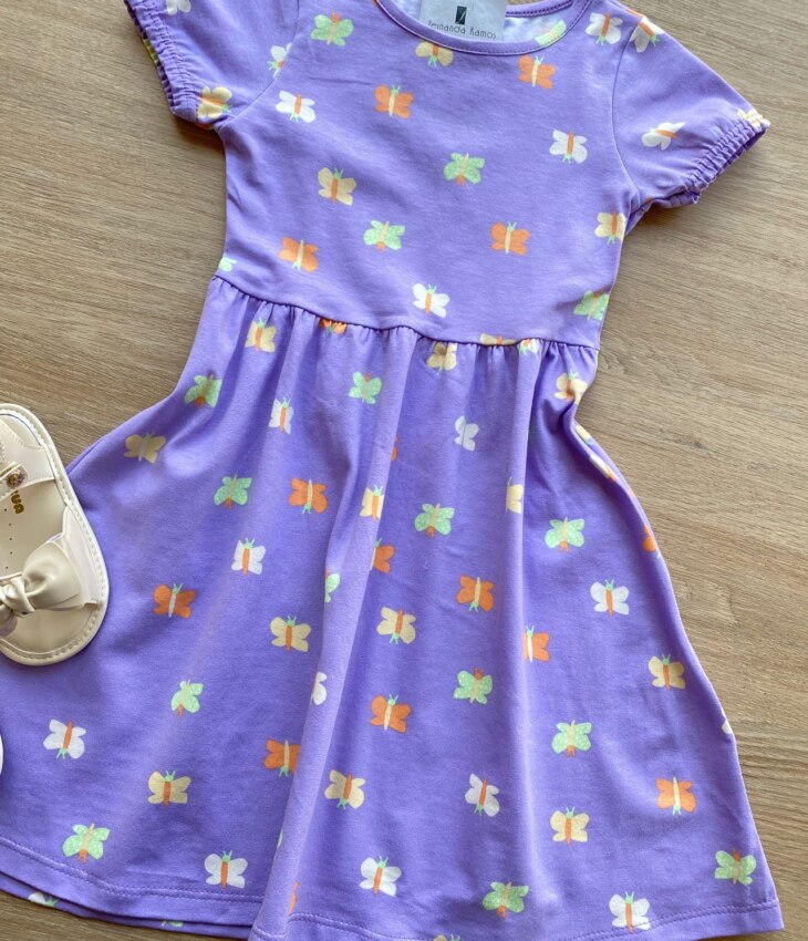 fernandaramoskids com br Vestido Infantil Feminino Curto Estampa Borboletas Lilás 1