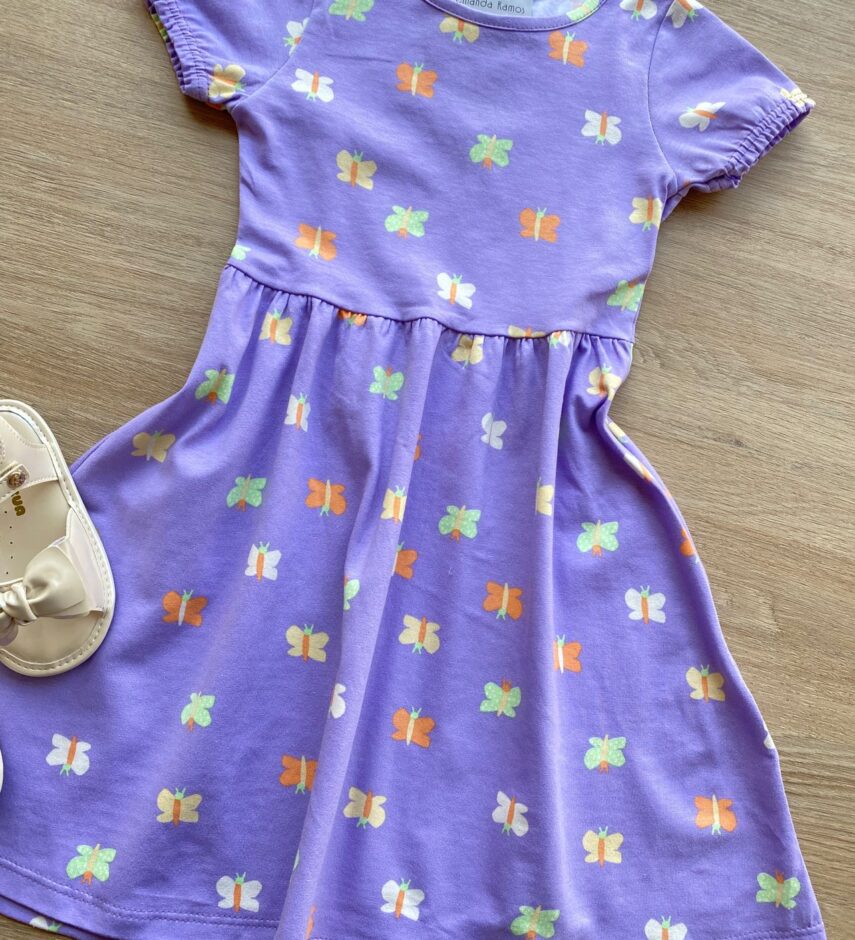 fernandaramoskids com br Vestido Infantil Feminino Curto Estampa Borboletas Lilás 1