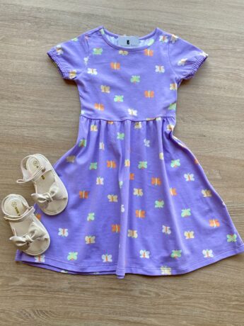 Vestido Infantil Feminino Curto Estampa Borboletas Lilás Fernanda Ramos Kids