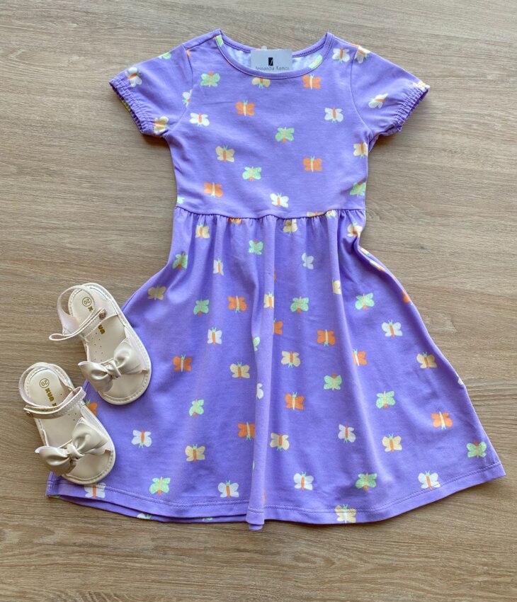 Vestido Infantil Feminino Curto Estampa Borboletas Lilás Fernanda Ramos Kids
