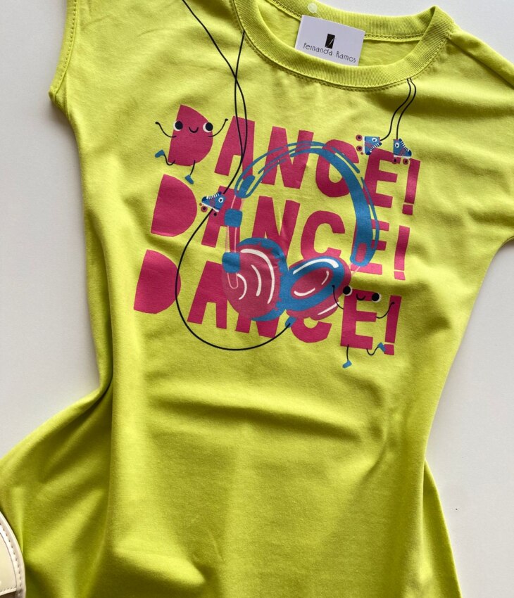 fernandaramoskids com br Vestido Infantil Feminino Curto Estampa Dance Verde Lima 1