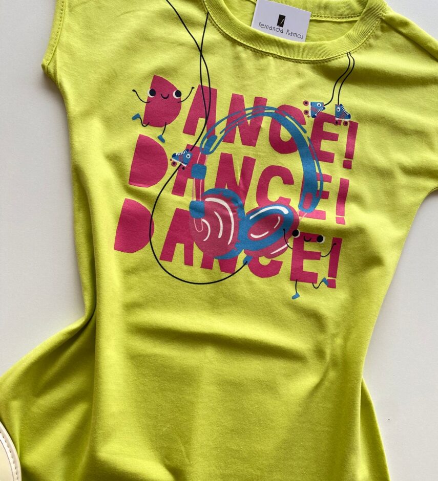 fernandaramoskids com br Vestido Infantil Feminino Curto Estampa Dance Verde Lima 1