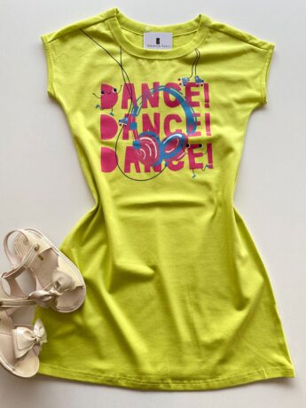 Vestido Infantil Feminino Curto Estampa Dance Verde Lima Fernanda Ramos Kids