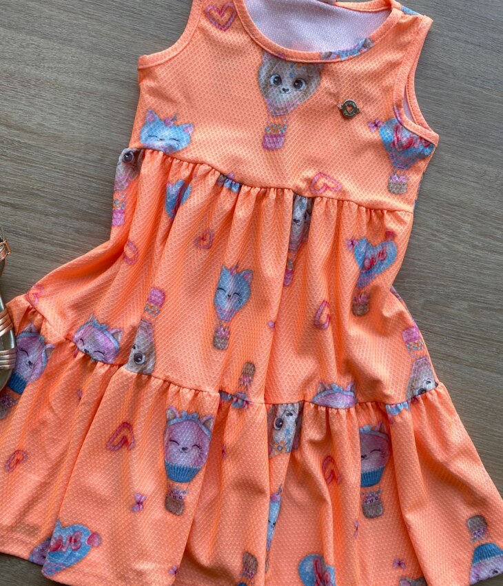 fernandaramoskids com br Vestido Infantil Feminino Curto Estampa de Bichinhos Laranja 1