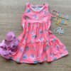 Vestido Infantil Feminino Curto Estampa de Bichinhos Pink Flúor Fernanda Ramos Kids
