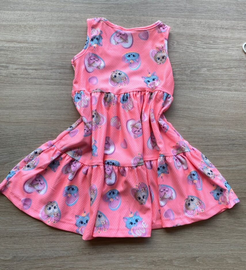 fernandaramoskids com br Vestido Infantil Feminino Curto Estampa de Bichinhos Pink Flúor 2