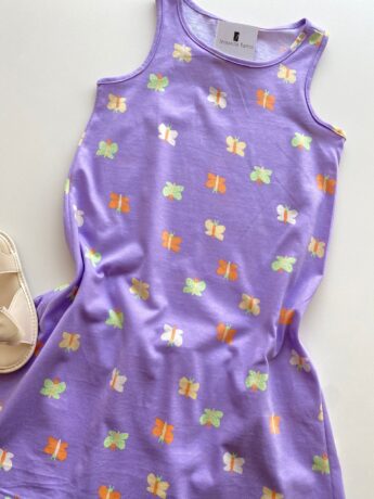 fernandaramoskids com br Vestido Infantil Feminino Curto Estampa de Borboletas Lilás 1