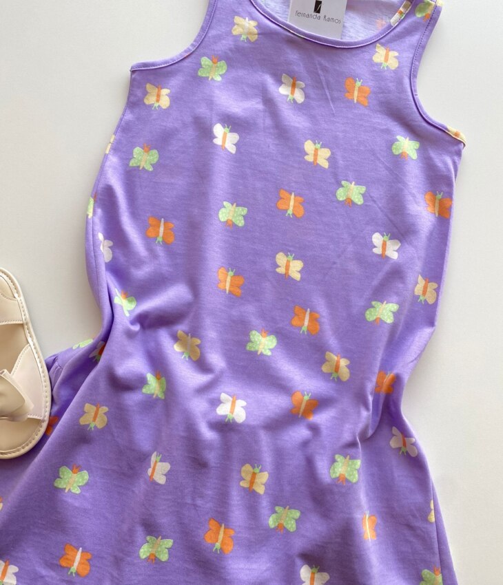 fernandaramoskids com br Vestido Infantil Feminino Curto Estampa de Borboletas Lilás 1