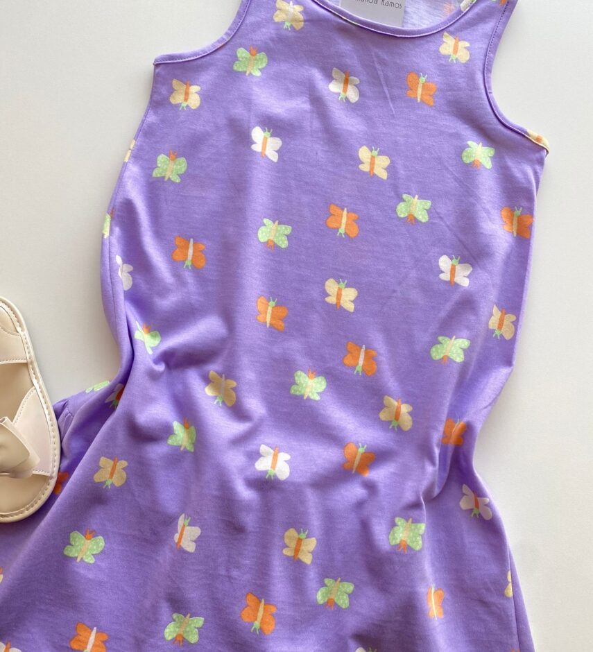 fernandaramoskids com br Vestido Infantil Feminino Curto Estampa de Borboletas Lilás 1