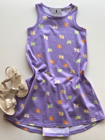 Vestido Infantil Feminino Curto Estampa de Borboletas Lilás Fernanda Ramos Kids