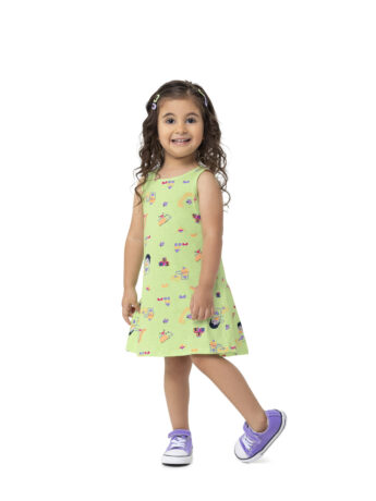 Vestido Infantil Feminino Curto Estampa de Brinquedos Verde Fernanda ramos kids