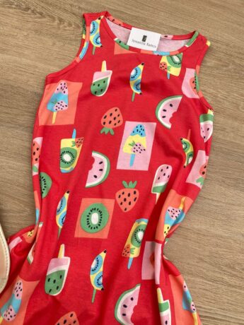 Vestido Infantil Feminino Curto Estampa de Frutas e Sorvetes Pink 1