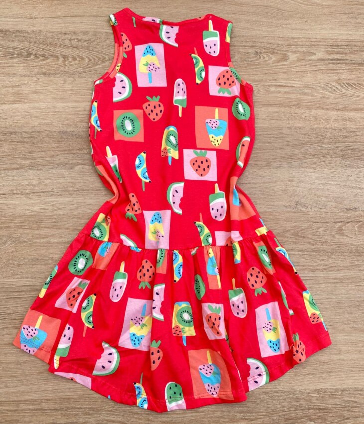 Vestido Infantil Feminino Curto Estampa de Frutas e Sorvetes Pink 2