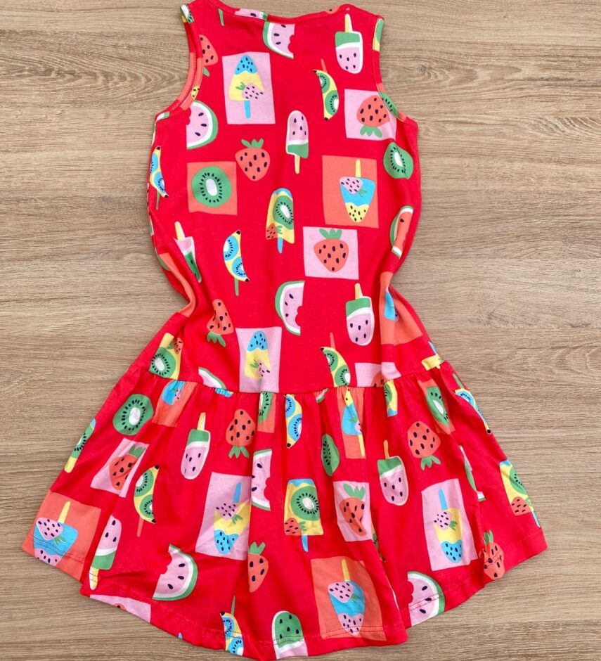 Vestido Infantil Feminino Curto Estampa de Frutas e Sorvetes Pink 2