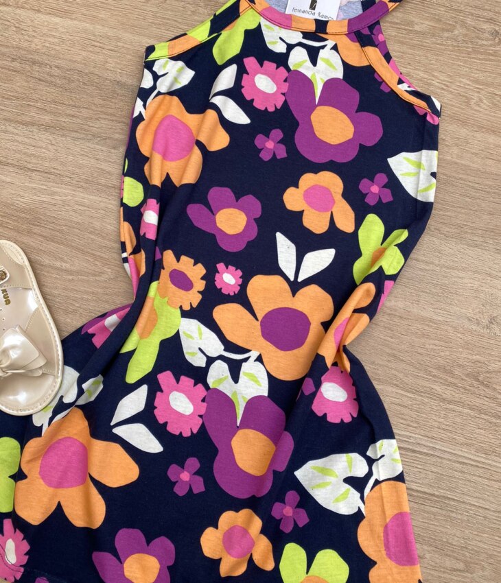 fernandaramoskids com br Vestido Infantil Feminino Curto Estampa Floral Preto 1