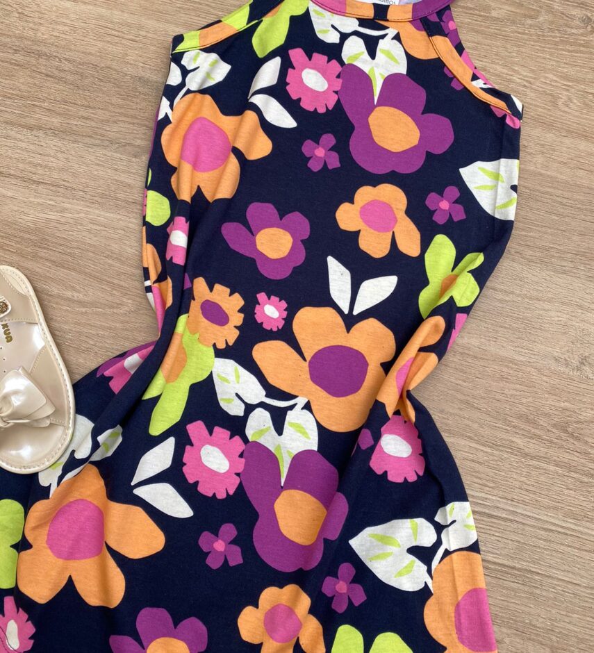 fernandaramoskids com br Vestido Infantil Feminino Curto Estampa Floral Preto 1