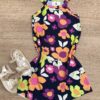 Vestido Infantil Feminino Curto Estampa Floral Preto Fernanda Ramos Kids