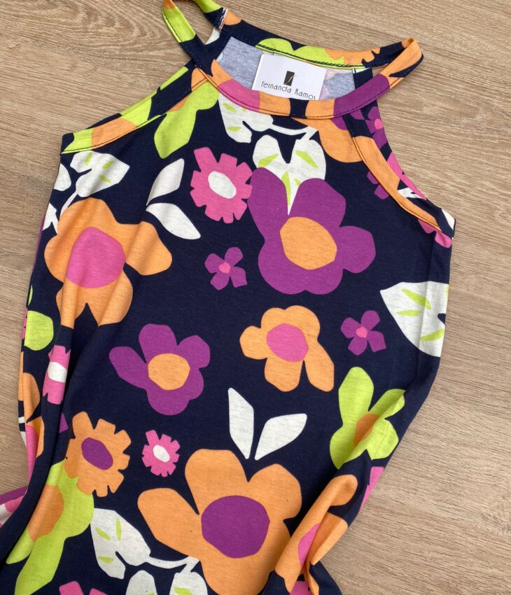 fernandaramoskids com br Vestido Infantil Feminino Curto Estampa Floral Preto 2