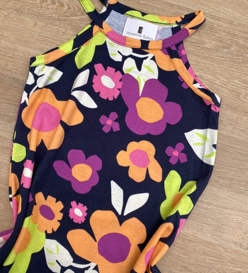 fernandaramoskids com br Vestido Infantil Feminino Curto Estampa Floral Preto 2