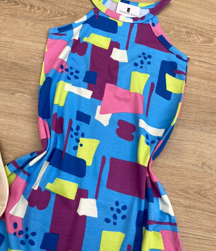 fernandaramoskids com br Vestido Infantil Feminino Curto Estampado Fundo Azul 1