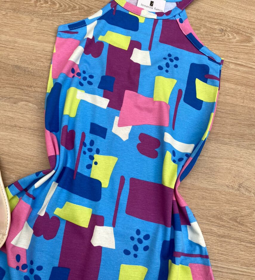 fernandaramoskids com br Vestido Infantil Feminino Curto Estampado Fundo Azul 1