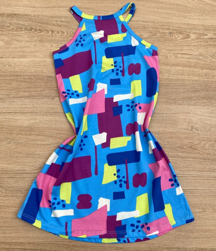 fernandaramoskids com br Vestido Infantil Feminino Curto Estampado Fundo Azul 2