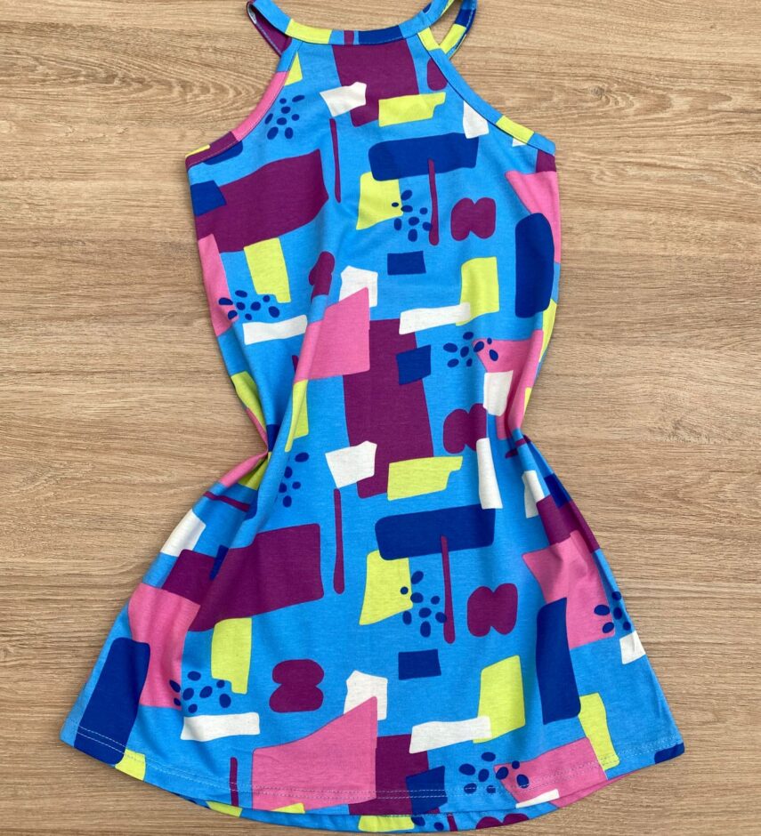 fernandaramoskids com br Vestido Infantil Feminino Curto Estampado Fundo Azul 2