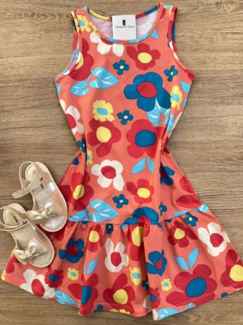 Vestido Infantil Feminino Curto Evase Estampa Floral Rosa Fernanda Ramos Kids