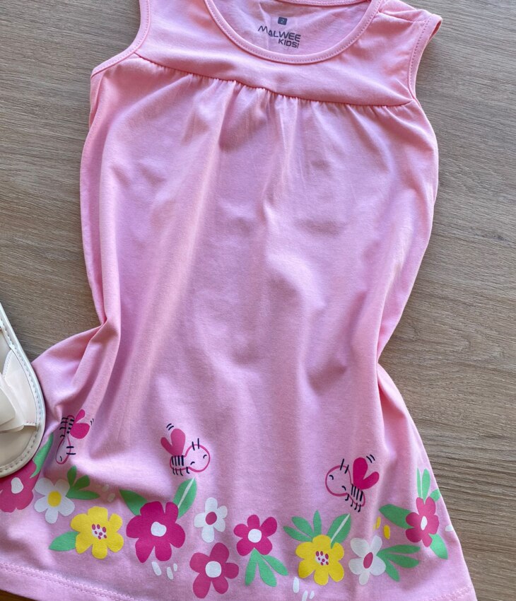 fernandaramoskids com br Vestido Infantil Feminino Curto Evase Rosa com Estampa 1