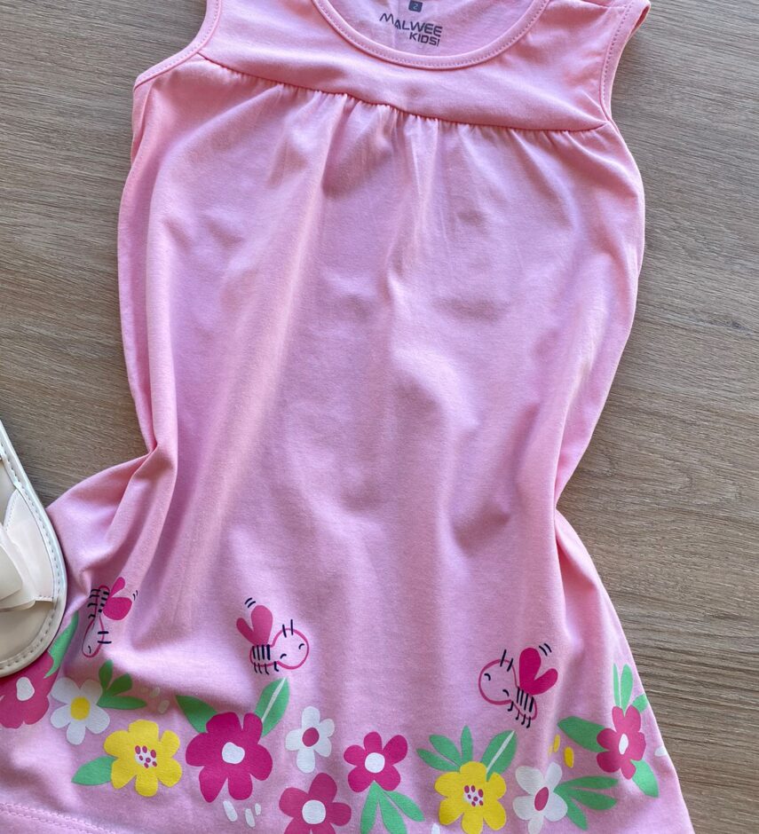 fernandaramoskids com br Vestido Infantil Feminino Curto Evase Rosa com Estampa 1