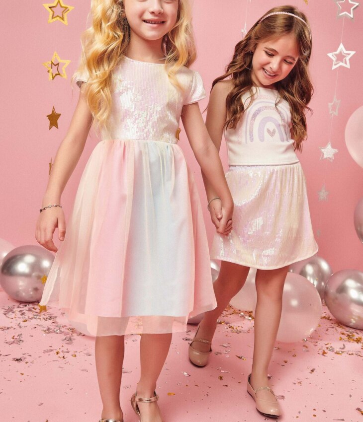 Vestido Infantil Feminino Curto Tule Arco Íris Fernanda ramos kids