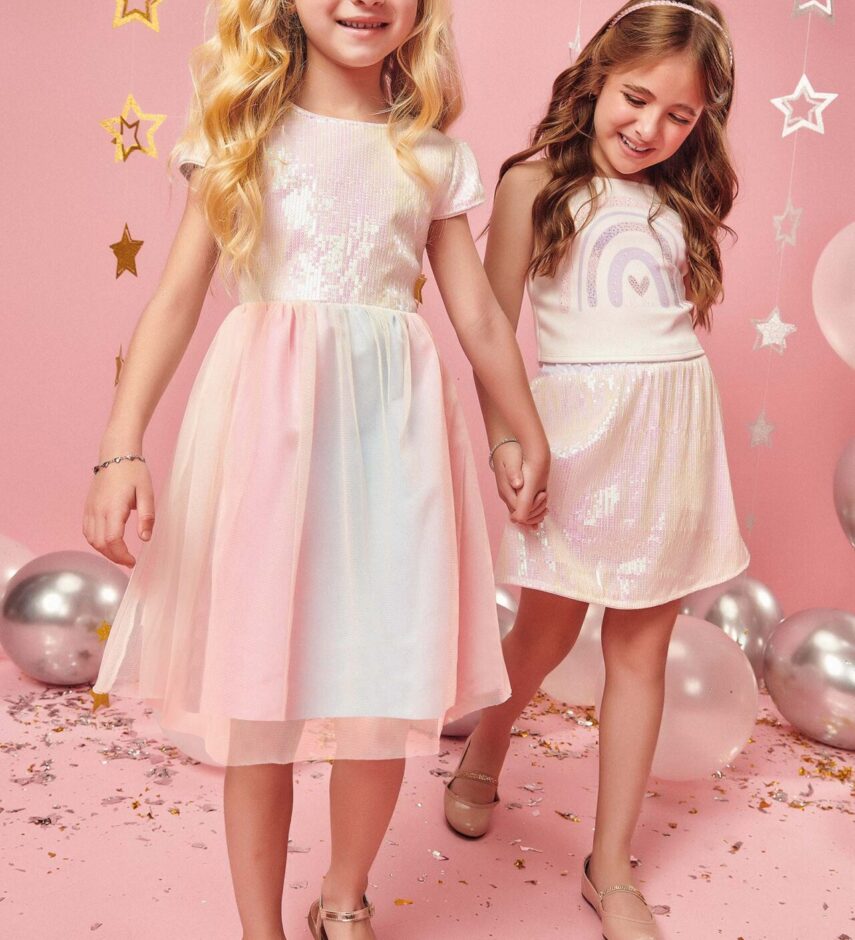 Vestido Infantil Feminino Curto Tule Arco Íris Fernanda ramos kids